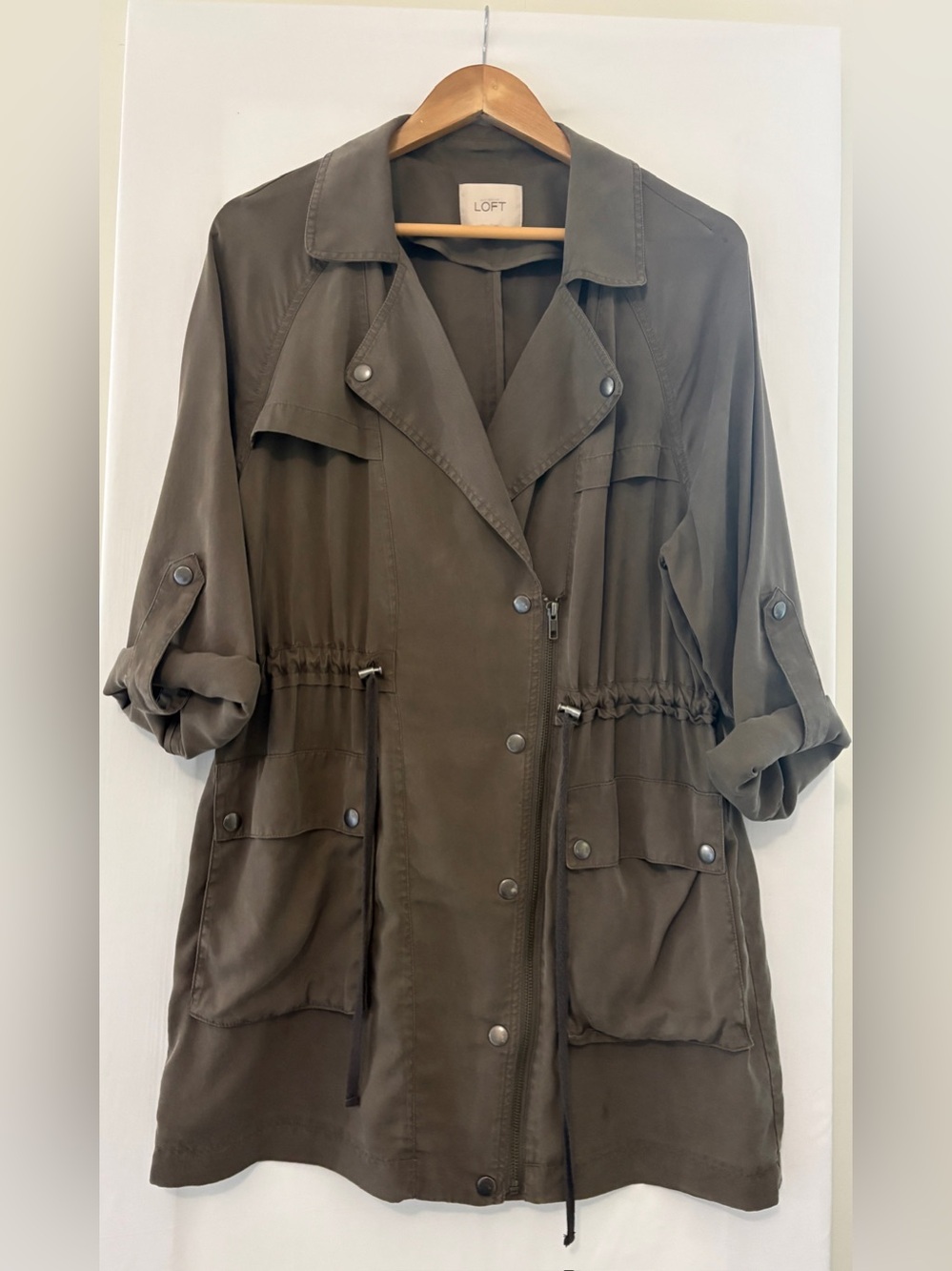 LOFT Olive Green Utility Jacket with Drawstring Waist